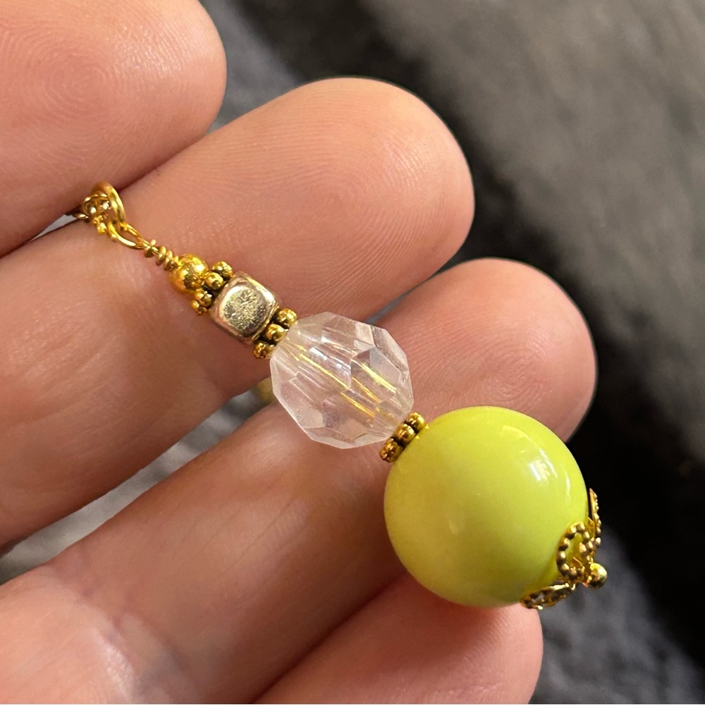 Handcrafted vintage bead faceted glass crystal drop pendant on chain necklace